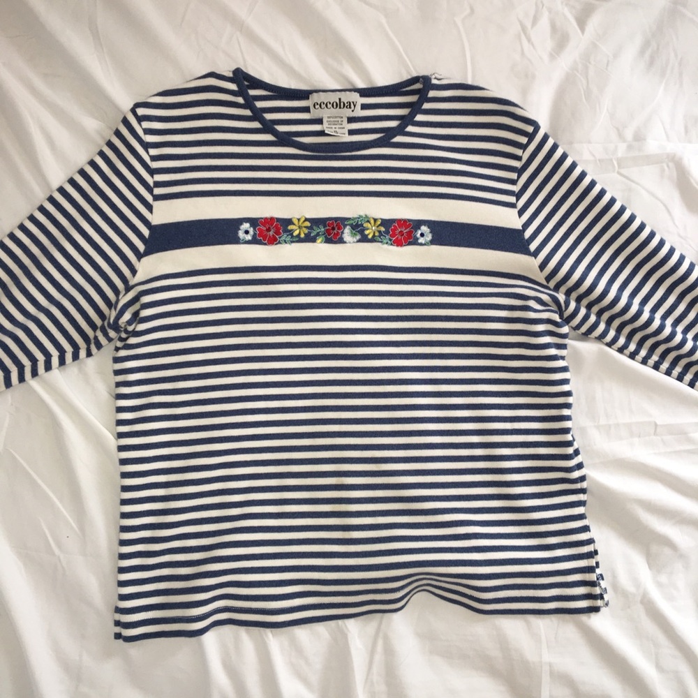 Stripey floral 3 quarter length sleeve top